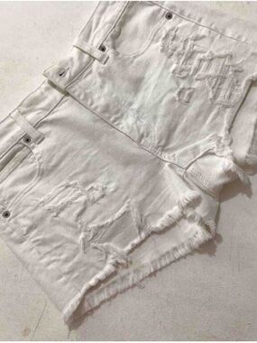 White Distressed Denim Cutoff Shorts